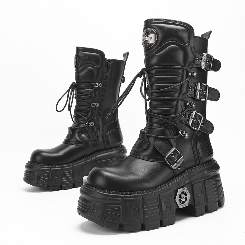 Damske Martin čizme u cyberpunk rock stilu, PU gornji dio, gumena potplat, platforma, bočni zatvarač, do gležnja, visina pete 6–8 cm