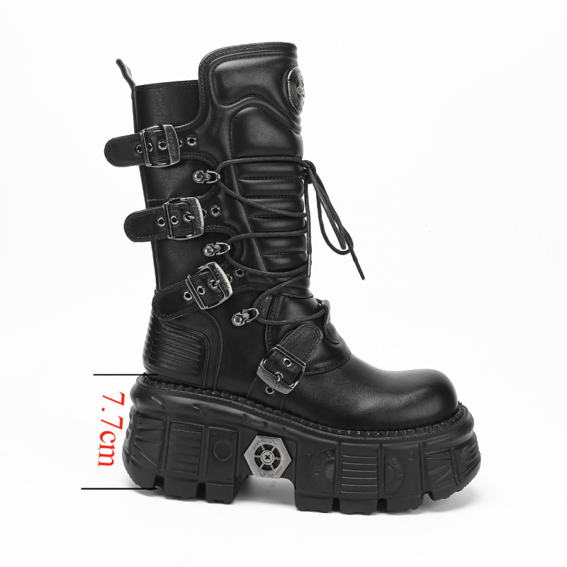 Damske Martin čizme u cyberpunk rock stilu, PU gornji dio, gumena potplat, platforma, bočni zatvarač, do gležnja, visina pete 6–8 cm