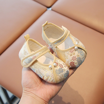 Kínai-stílusú babacipő lányoknak, pamut felsőrész, Velcro-záródás, 12-36 hónap