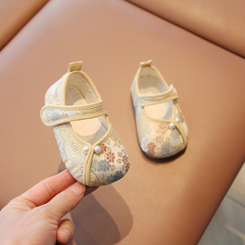 Kínai-stílusú babacipő lányoknak, pamut felsőrész, Velcro-záródás, 12-36 hónap