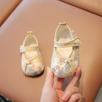 Kínai-stílusú babacipő lányoknak, pamut felsőrész, Velcro-záródás, 12-36 hónap