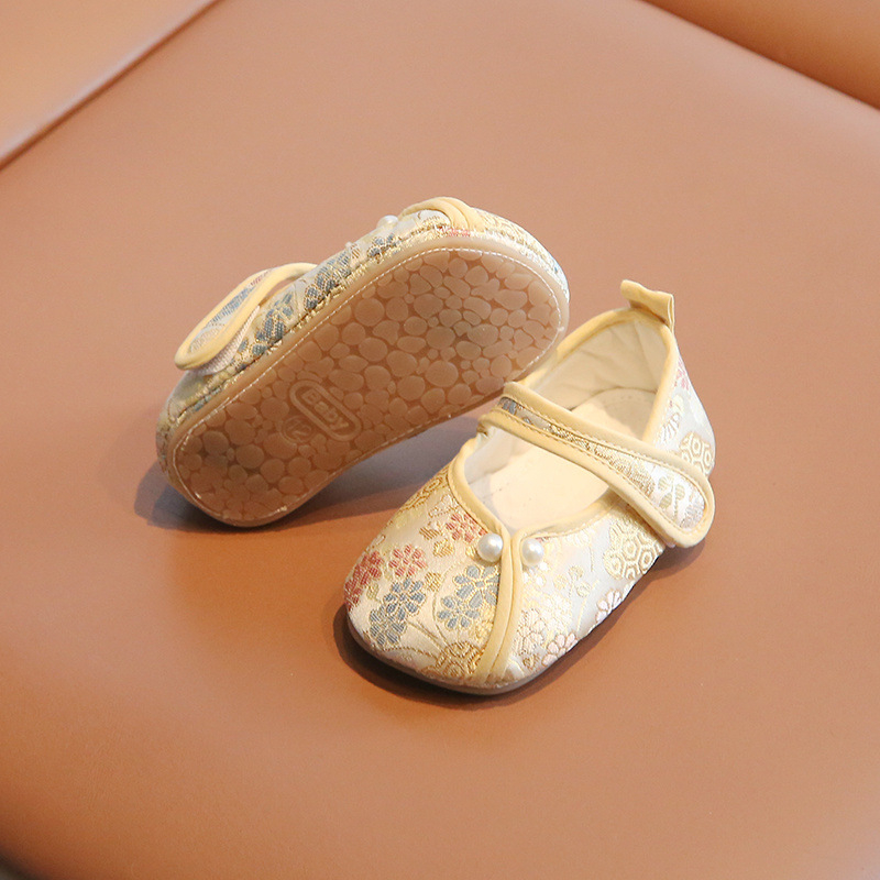 Kínai-stílusú babacipő lányoknak, pamut felsőrész, Velcro-záródás, 12-36 hónap