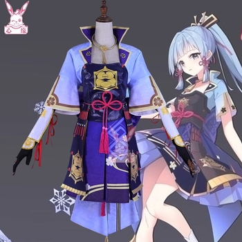 Costum cosplay Kamisato Ayaka de la Lily Tower — țesătură Spandex 70–80%, pentru roluri în jocuri