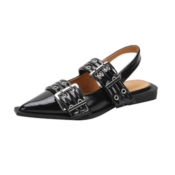 Pantofi Mary Jane pentru femei, vârf ascuțit, toc mic și gros sub 3 cm, partea superioară din piele de vacă split, talpă din cauciuc