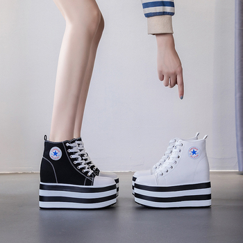 Ženske tenisice od platna s visokim gornjim dijelom, unutarnje povećanje od 12 cm, PU đon, vezanje, svakodnevni stil