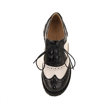 Lolita cosplay cipele s vezanjem, dizajn u blok boja, srednji pet; gornji dio od reciklirane kože, potplat od gume, unutrašnjost PU, britanski stil.