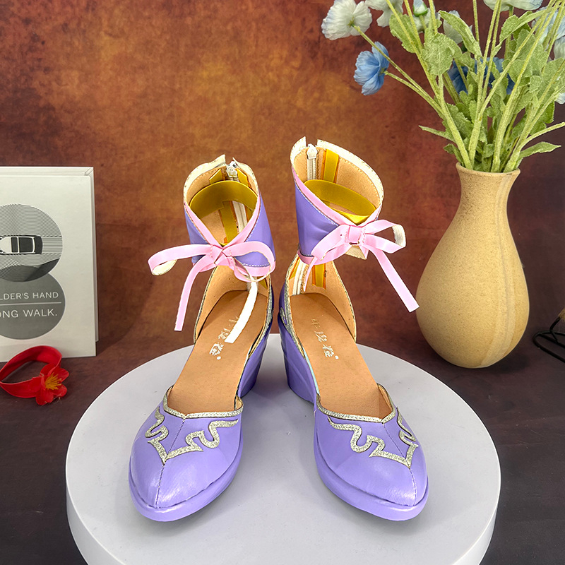 Cosplay обувки - стил принцеса, горна част микрофибър, кръгъл нос, цип за закопчаване, клиновиден ток