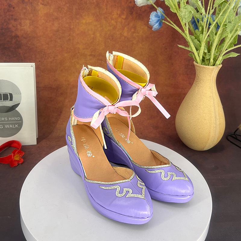 Cosplay обувки - стил принцеса, горна част микрофибър, кръгъл нос, цип за закопчаване, клиновиден ток