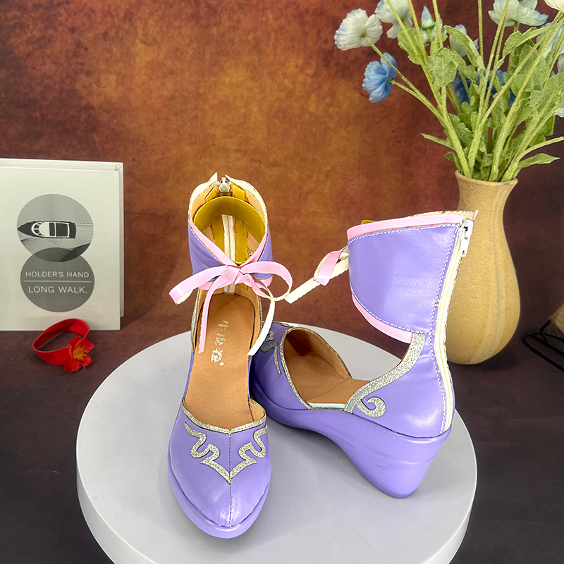 Cosplay обувки - стил принцеса, горна част микрофибър, кръгъл нос, цип за закопчаване, клиновиден ток