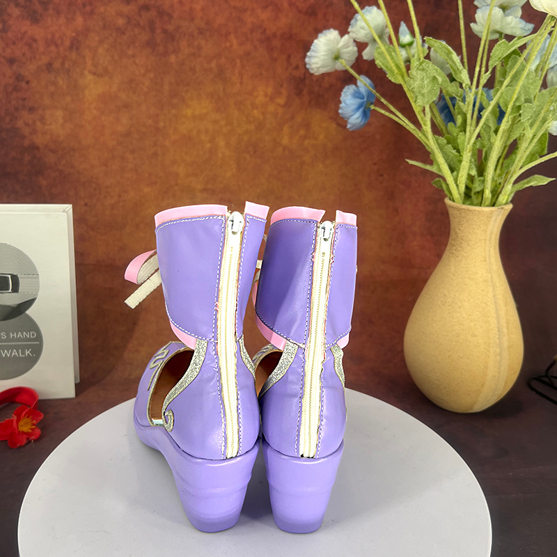 Cosplay обувки - стил принцеса, горна част микрофибър, кръгъл нос, цип за закопчаване, клиновиден ток