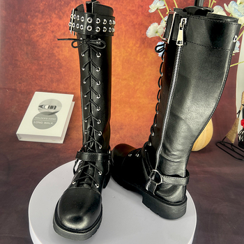 Botine cosplay pentru Futaba Sakura (Persona 5) cu vârf rotund, partea superioară din microfibră, talpă PU, închidere cu fermoar, toc drept 1–3 cm