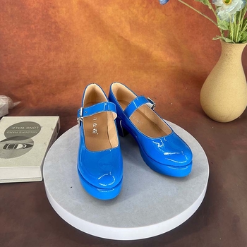 Sandale cosplay pentru femei, vârf rotund, partea superioară din microfibră, talpă PU, toc mediu 3–5 cm, potrivite pentru toate anotimpurile