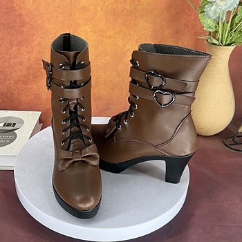 Ghete cosplay pentru femei – vârf rotund, Material superior: Super Fiber, Înălțime toc: 6–8 cm, Sezoane: vară, iarnă, primăvară, toamnă