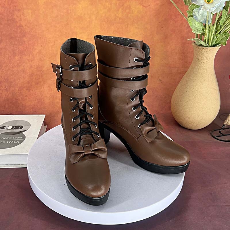 Ghete cosplay pentru femei – vârf rotund, Material superior: Super Fiber, Înălțime toc: 6–8 cm, Sezoane: vară, iarnă, primăvară, toamnă