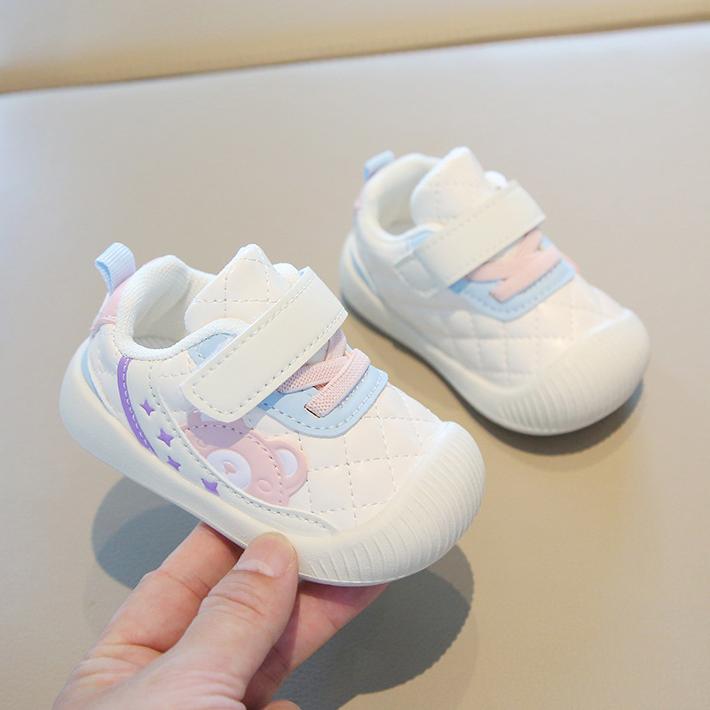Cipelice za hodanje za bebe - proljeće i jesen, prozračne, nježna potplata, svakodnevne tenisice, crtani dizajn, gornji dio od umjetne kože, Velcro zatvarač