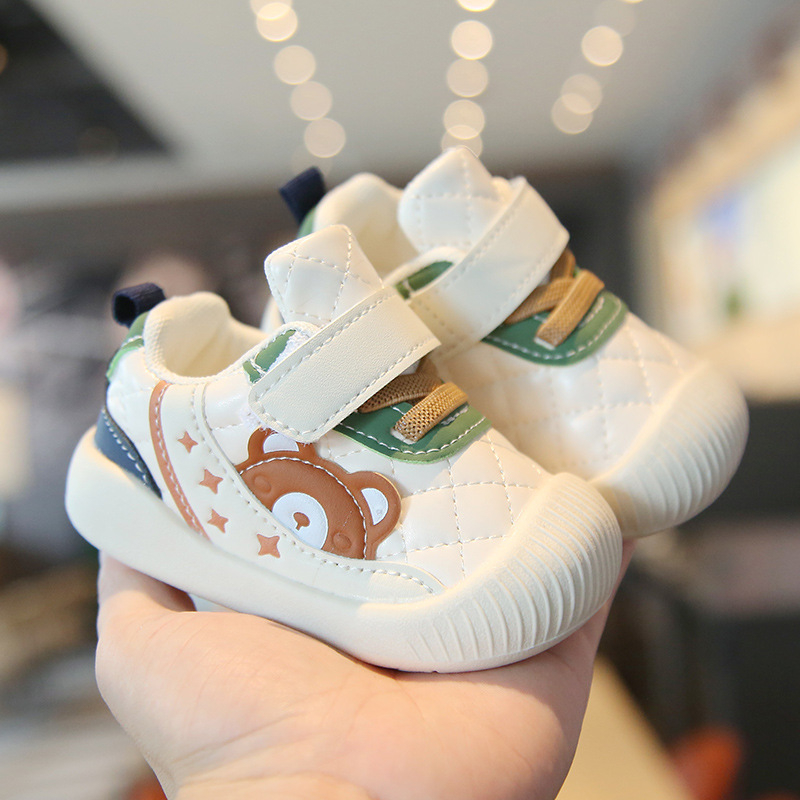 Cipelice za hodanje za bebe - proljeće i jesen, prozračne, nježna potplata, svakodnevne tenisice, crtani dizajn, gornji dio od umjetne kože, Velcro zatvarač