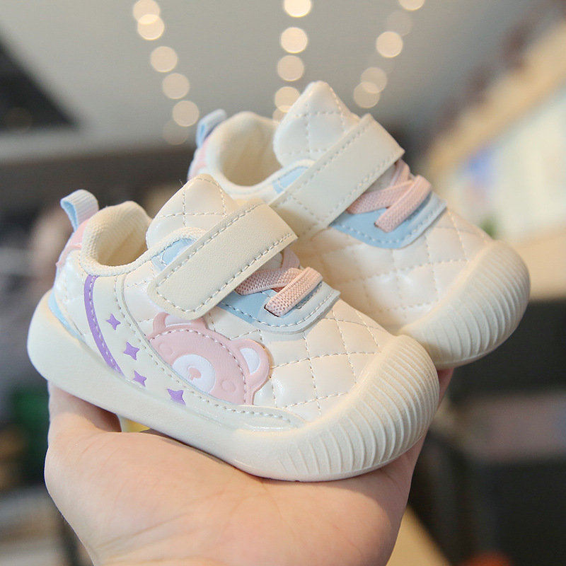 Cipelice za hodanje za bebe - proljeće i jesen, prozračne, nježna potplata, svakodnevne tenisice, crtani dizajn, gornji dio od umjetne kože, Velcro zatvarač