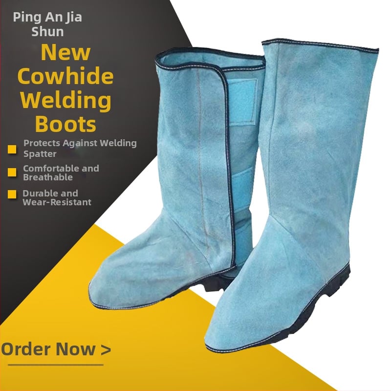 Προστατευτικά παπούτσια συγκόλλησης από δέρμα αγελάδας, ψηλό επάνω μέρος, προστασία από ηλεκτρικούς κινδύνους, για εργασία συγκόλλησης