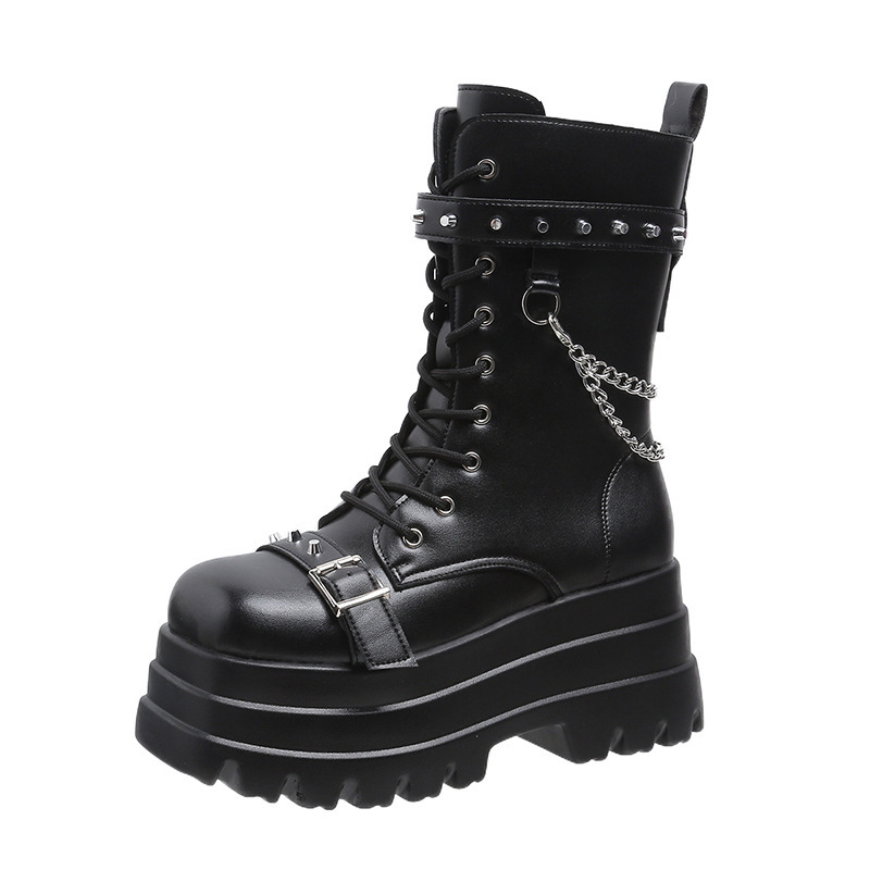 Martin čizme do srednjeg lista, korejskog stila, PU gornji dio, zaobljena vrh, kvadratni potpetica 6-8 cm
