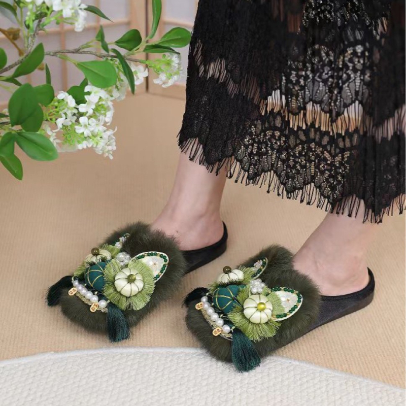 Ručno izrađene papuče s glavom tigra, gornji dio od platna, đon od telećih tetiva, slip-on, ljeto