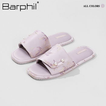 Barphil női papucs — felső rész selyem, talp TPR, virágos mintázat, lélegző, csúszásmentes, nyár 2025, kényelmes szabadidős stílus