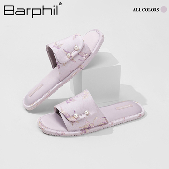 Barphil női papucs — felső rész selyem, talp TPR, virágos mintázat, lélegző, csúszásmentes, nyár 2025, kényelmes szabadidős stílus