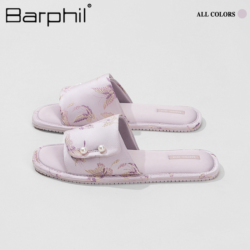 Barphil női papucs — felső rész selyem, talp TPR, virágos mintázat, lélegző, csúszásmentes, nyár 2025, kényelmes szabadidős stílus