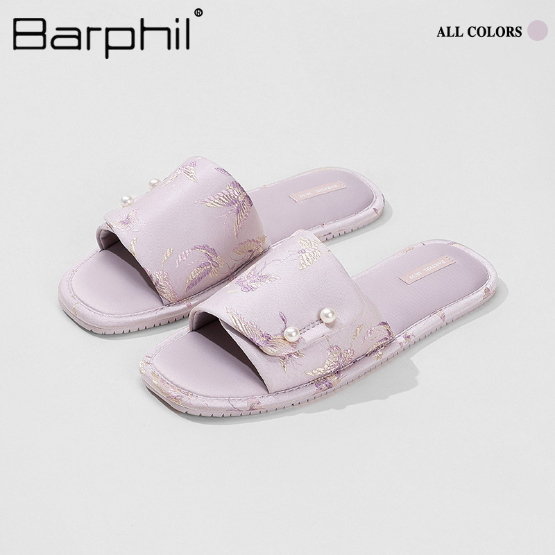 Barphil női papucs — felső rész selyem, talp TPR, virágos mintázat, lélegző, csúszásmentes, nyár 2025, kényelmes szabadidős stílus