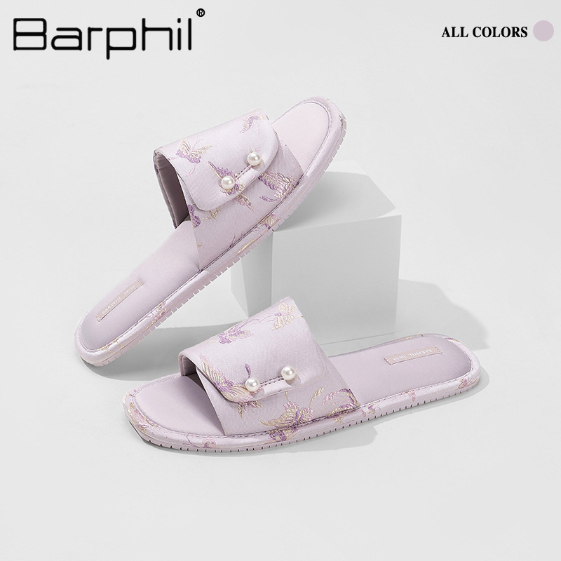 Barphil női papucs — felső rész selyem, talp TPR, virágos mintázat, lélegző, csúszásmentes, nyár 2025, kényelmes szabadidős stílus