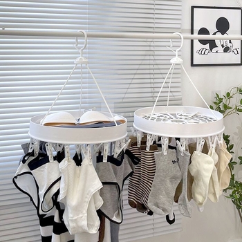 Подов сушилник за дрехи с множество щипки, регулируем и сгъваем, пластмасов