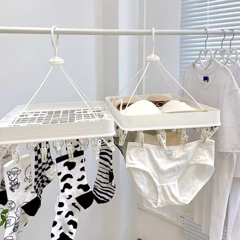 Подов сушилник за дрехи с множество щипки, регулируем и сгъваем, пластмасов