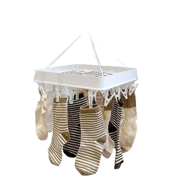 Подов сушилник за дрехи с множество щипки, регулируем и сгъваем, пластмасов