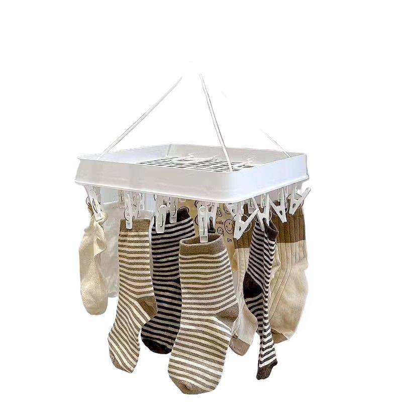 Подов сушилник за дрехи с множество щипки, регулируем и сгъваем, пластмасов