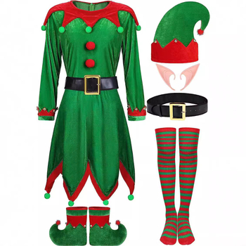 Unisex božićni cosplay kostim s vilinskim ušima – dugi rukav, višedijelni set (odjeća, obuća i dodaci)