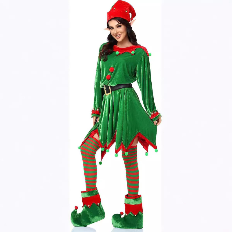 Unisex božićni cosplay kostim s vilinskim ušima – dugi rukav, višedijelni set (odjeća, obuća i dodaci)