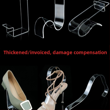 Priehľadný akrylátový stojan na topánky pre stredné a vysoké podpätky z kože, s elastickými vnútornými oporami