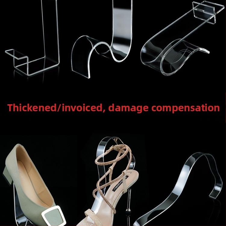 Priehľadný akrylátový stojan na topánky pre stredné a vysoké podpätky z kože, s elastickými vnútornými oporami
