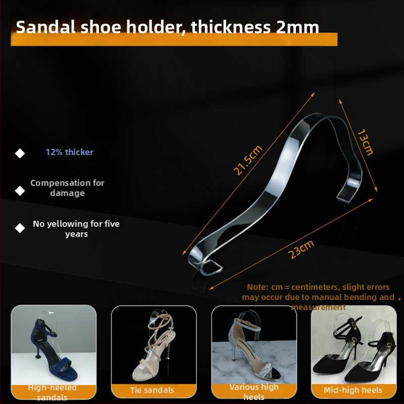 Priehľadný akrylátový stojan na topánky pre stredné a vysoké podpätky z kože, s elastickými vnútornými oporami