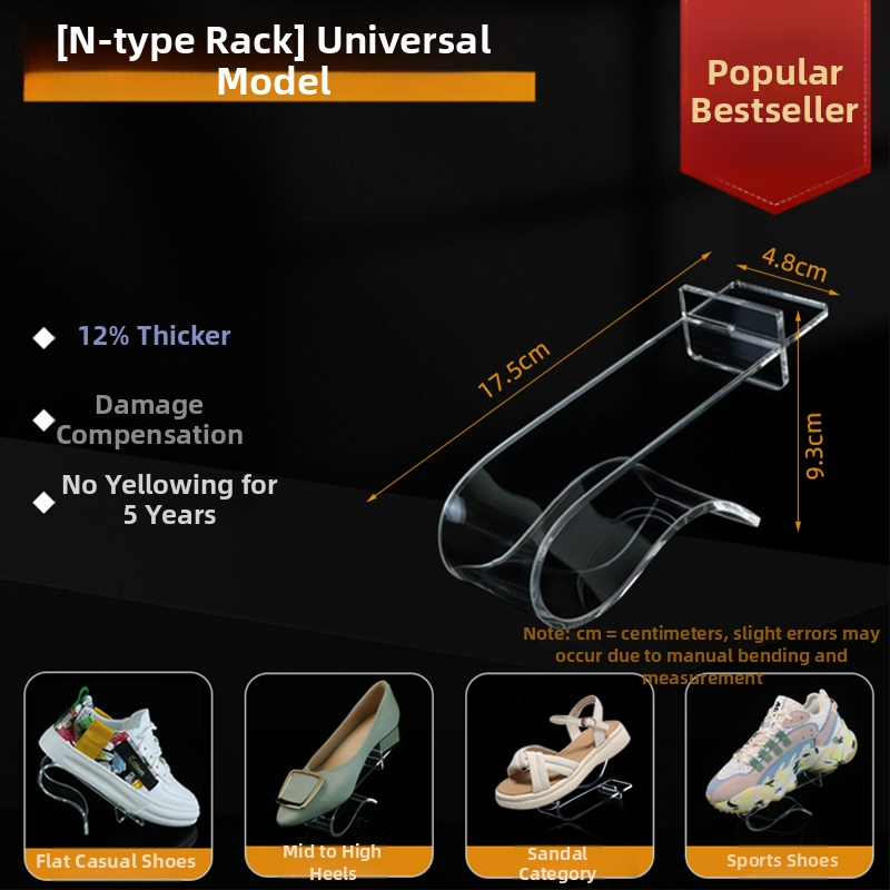 Priehľadný akrylátový stojan na topánky pre stredné a vysoké podpätky z kože, s elastickými vnútornými oporami