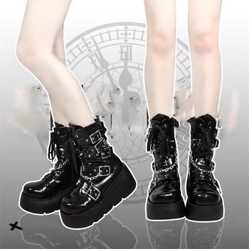 Čizme tassel s Cross Buckle – okrugli vrh, debeli potplat, PU gornji dio, gumeni potplat, visina potpetice 6-8 cm, prednje vezivanje, zimsko izdanje 2025