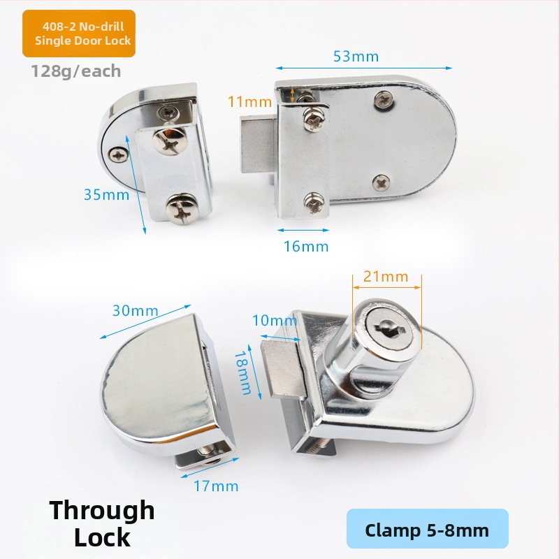 Üvegvitrines szekrényzár - Modell 409, Xinlefu, anyag: cink ötvözet + vas, üveg vitrines ajtókhoz, modern minimalist stílus