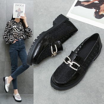 Loafers în stil japonez, talpă groasă de cauciuc, partea superioară PU, vârf rotund, slip-on feminin