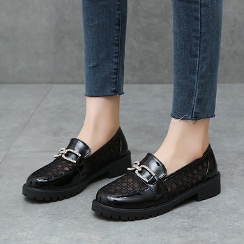 Loafers în stil japonez, talpă groasă de cauciuc, partea superioară PU, vârf rotund, slip-on feminin