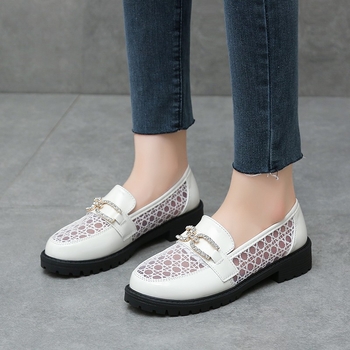 Loafers în stil japonez, talpă groasă de cauciuc, partea superioară PU, vârf rotund, slip-on feminin