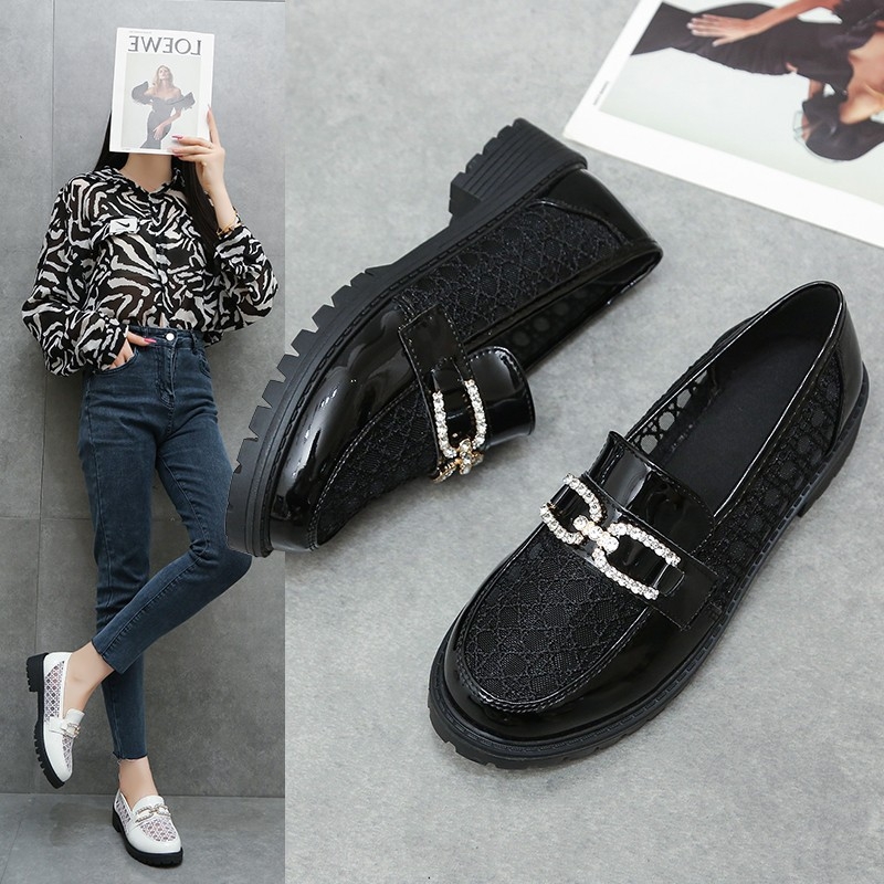 Loafers în stil japonez, talpă groasă de cauciuc, partea superioară PU, vârf rotund, slip-on feminin