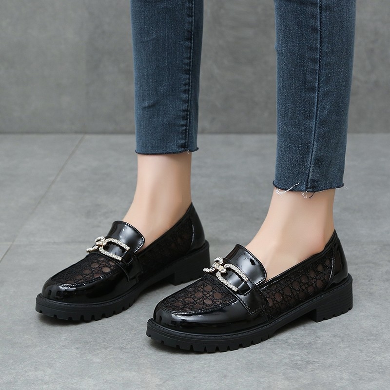 Loafers în stil japonez, talpă groasă de cauciuc, partea superioară PU, vârf rotund, slip-on feminin