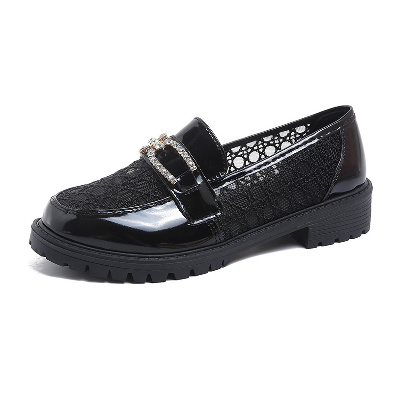 Loafers în stil japonez, talpă groasă de cauciuc, partea superioară PU, vârf rotund, slip-on feminin
