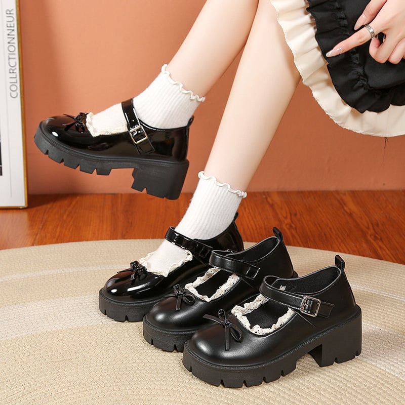 Pantofi Lolita pentru femei, stil japonez, partea superioară din PU, talpă din cauciuc, platformă, vârf rotund, închidere cu cataramă