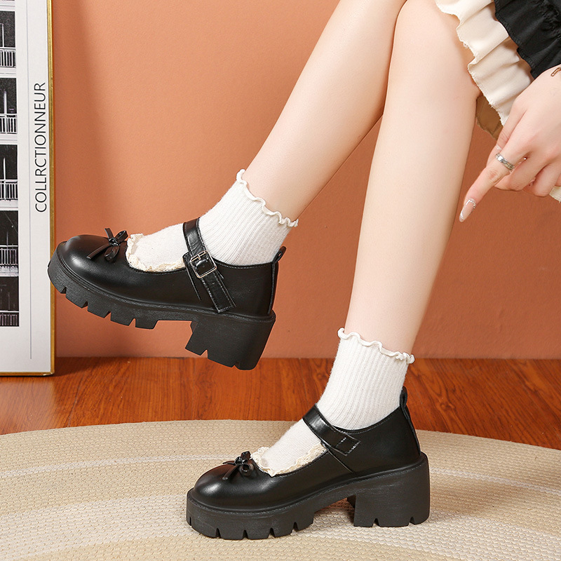 Pantofi Lolita pentru femei, stil japonez, partea superioară din PU, talpă din cauciuc, platformă, vârf rotund, închidere cu cataramă