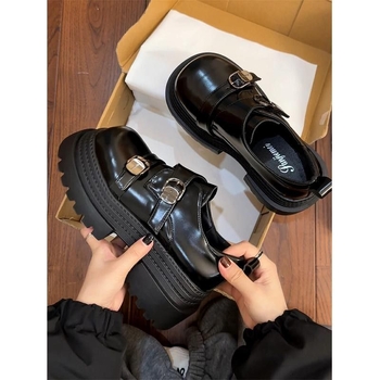 Pantofi femei cosplay loafer cu vârf drept, partea superioară din piele artificială, talpă din cauciuc, platformă, închidere cu cataramă